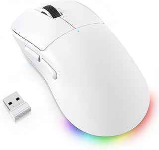 AJAZZ NJ08 Wireless Gaming Mouse - 70g Lightweight, 12800 DPI, RGB Strip, 3-Mode (2.4G/Bluetooth/Wired), 1000Hz Polling Rate, Ergonomic Right-Handed Design for PC, Mac, Windows, Laptop White