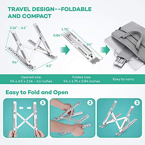 LEHOM-Laptop-Stand-Holder-for-Desk-Adjustable-Portable-Computer-Riser-Stand-Foldable-Aluminum-Notebook-Elevator-for-Mac-MacBook-Pro-Air-Lenovo-HP-Dell-More-10-to-156-inches-Laptops-Tablets