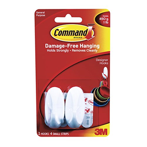 3M COMMAND WHITE PLASTIC HOOKS, PACK OF 2