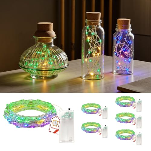 Lot de 6 guirlandes lumineuses LED avec minuterie - 2 m - 20 LED - Fonctionne avec piles - Petite guirlande lumineuse d'intérieur pour Noël, chambre à coucher, fête, mariage, décoration d'arbre