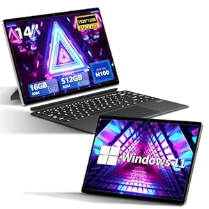 Ordenador Portátil 2 en 1, portátil de Metal 16 GB y 512 GB SSD procesador N100, Tableta con Pantalla táctil FHD 1080P de 14 Pulgadas, WIFI6, Bluetooth 5.2, Tipo C, Micro HDMI, con Teclado Laptop