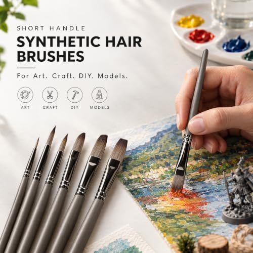 Image of VelveTouch Artist Paint Brushes, Set of 6 | for Kids, School Students, Gouache, Acrylics,Watercolor, and Oil Painting,Copper Tube Wooden,Watercoloring, Face, Nail, Scale Model Painting, Line Drawing