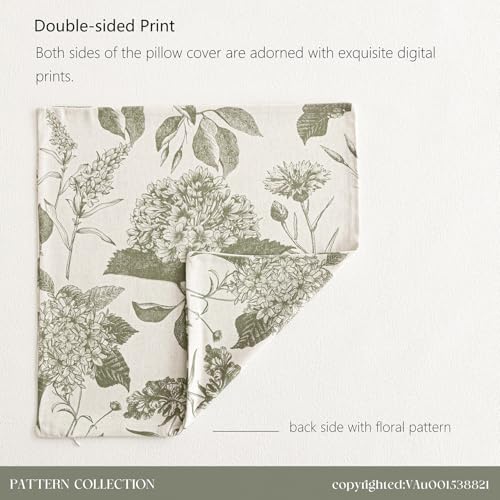 Image of Foindtower Set of 2 Linen Floral Vintage Throw Pillow Covers Neutral Accent Print Decorative Cushion Covers Farmhouse Home Decor for Sofa Chair Couch Bedroom Living Room,18x18 Inch,Sage Green