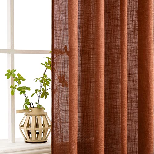 MIULEE Burnt Orange Linen Curtains 120 Inches Long for Living Room, Soft Thick Linen Textured Window Drapes Terracotta Rust Fall Decor Semi Sheer Light Filtering Rod Pocket Back Tab, 2 Panels 10 Ft