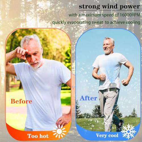 Image of CAZOKASI Personal Waist Clip Fan Rechargeable Wearable Hand Free Wearable Cooler Fan for Traveling Working Outdoor Office (10000mAh / Green)