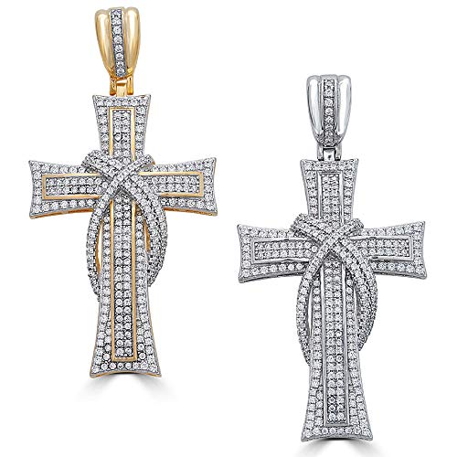 HarlemBling Solid 925 Sterling Silver Iced Cross Pendant - Men's - 2.25