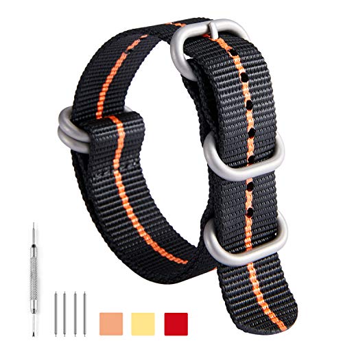 Image of BINLUN Premium Ballistic Nylon Watch Strap, Heavy Duty 5-Ring Replacement Watch Band with Stainless Steel Buckle, Comfortable Sport Band for Men Women, Fits 18-24mm