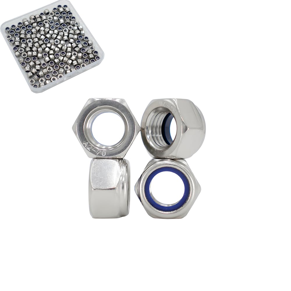 M3x0.5mm Nylon Insert Hex Lock Nuts 150 Pack 304 Stainless Steel DIN985 Self-Locking Nylon Lock Nuts Plain Finish for Industrial Construction