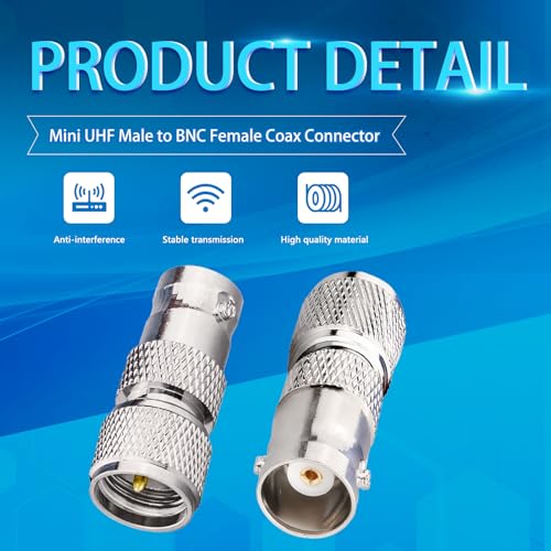 TUOLNK Pack 2 Conectores Mini UHF Macho a BNC Hembra coaxial miniatura 3