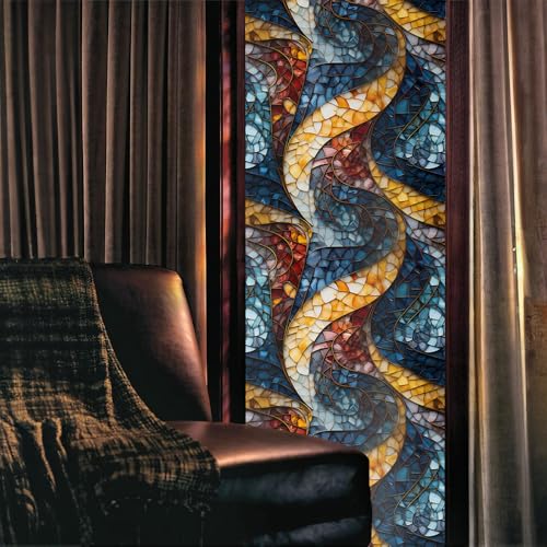 Vinilo decorativo ventana 15.7"x118" azul dorado miniatura 2