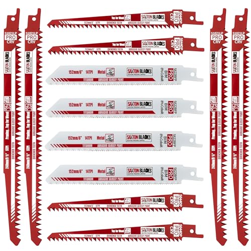 Saxton RPR12MXPRO Professional Range Bi-Metal M42 with 8% Cobalt & Chromium Vanadium Steel Reciprocating Saw Blade Wood Metal Plastic Heavy Duty – Pack of 12