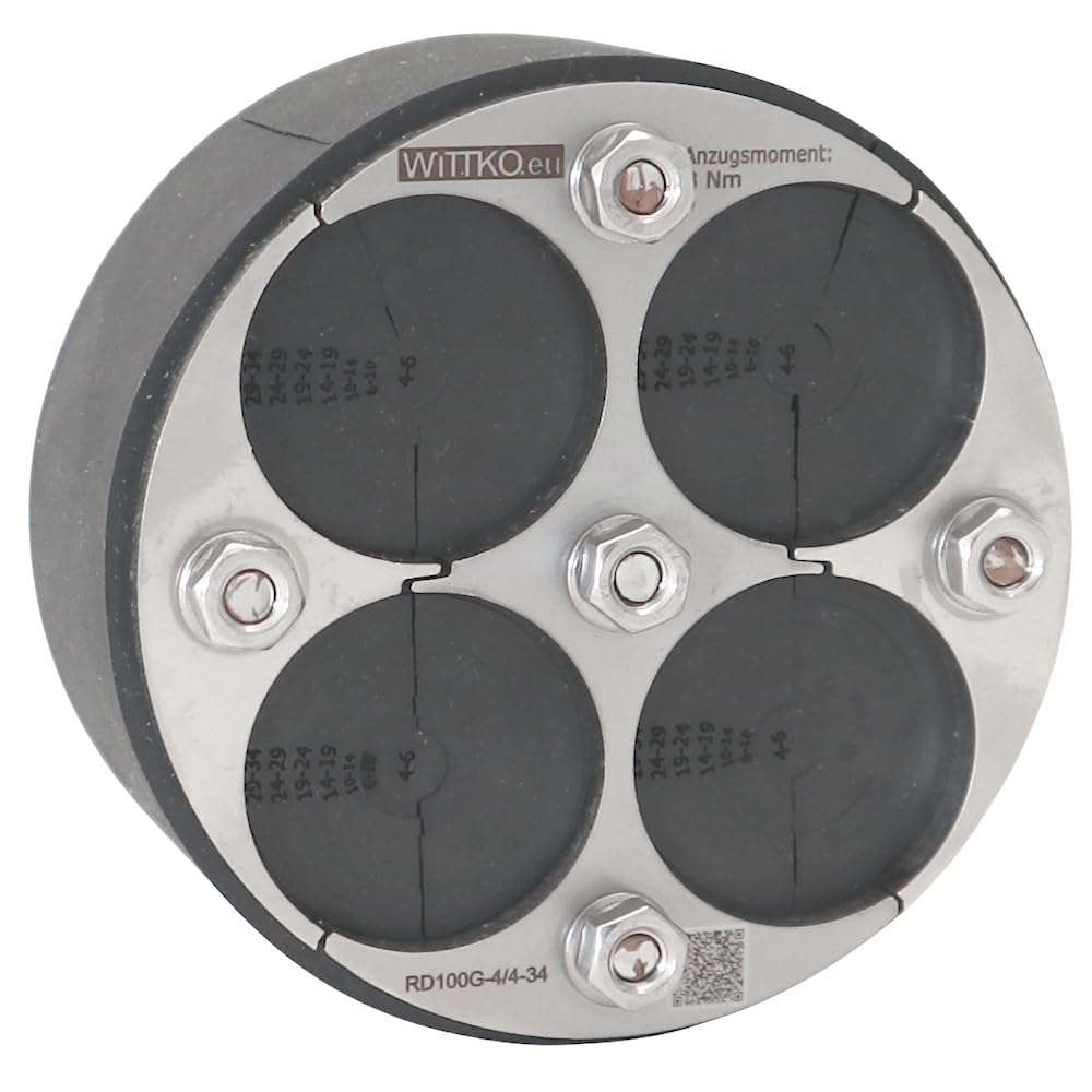 WITTKOWARE DN100 Mauerdurchführung geteilt 4-Fach 4-34mm | Ringraumdichtung klappbar | V2A Edelstahl & EPDM 40mm | Druckdicht 2,5 bar