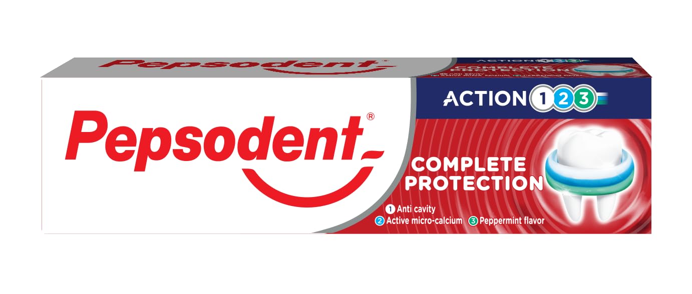 Pepsodent Pasta de dientes de protección completa con flúor y calcio para la defensa de las caries todo el día, 75 ml