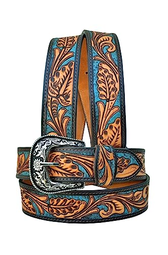 Affilare Western Genuine Leather Floral Tooled Casual Jeans Belt With Removeable Buckle 30AB104-44