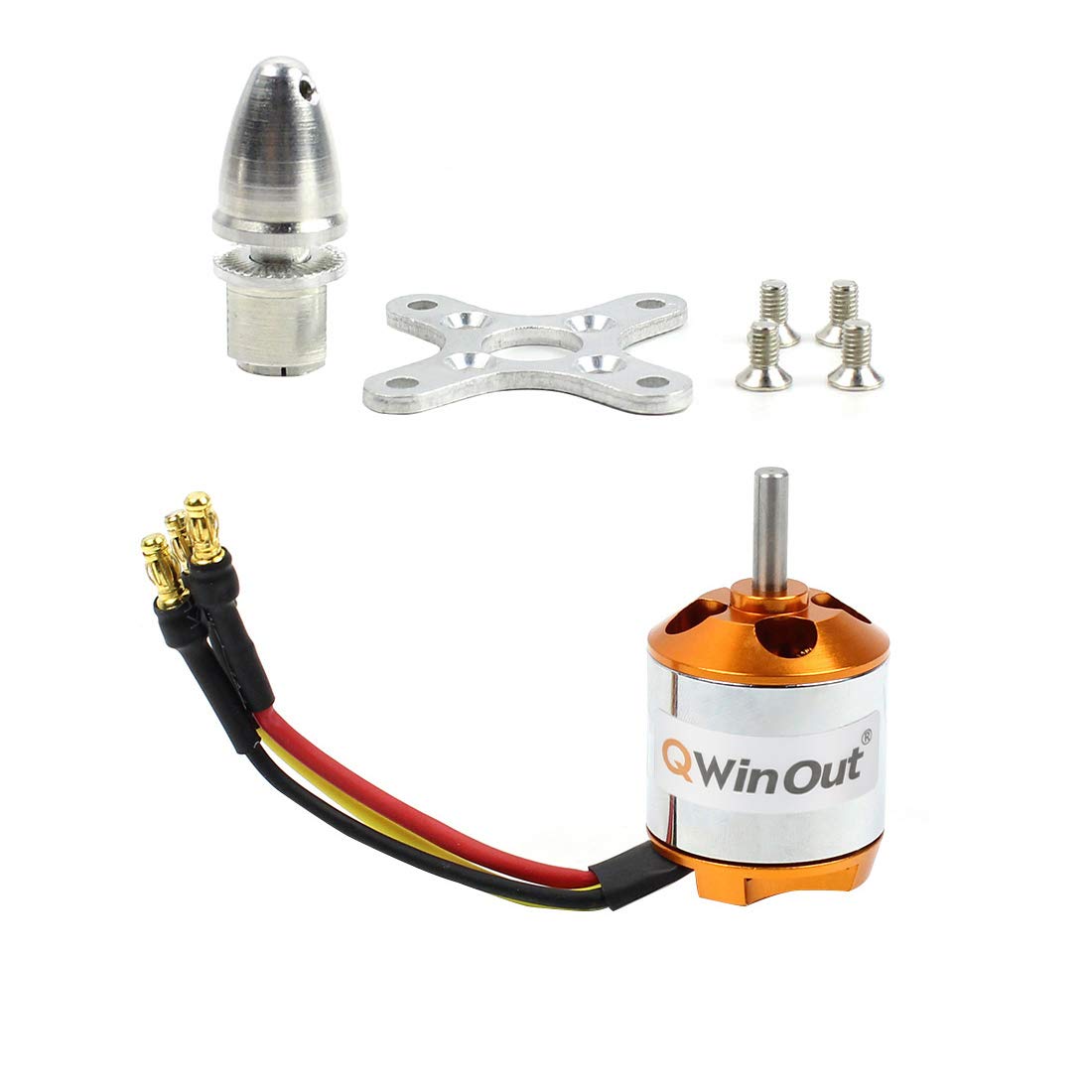 QWinOut A2217 950KV 1250KV 1500KV 2300KV Outrunner Brushless Motor 3-4S with 3.5mm Male Banana Bullet for for DIY RC Drone Kit RC Airplane Aircraft (4 Pcs,1250KV Soldered)