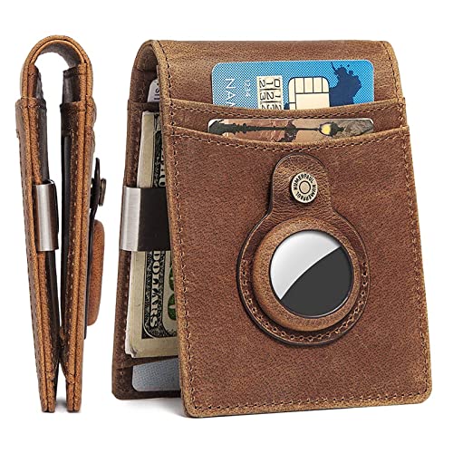 Portefeuille AirTag en cuir véritable vintage pour homme avec blocage RFID