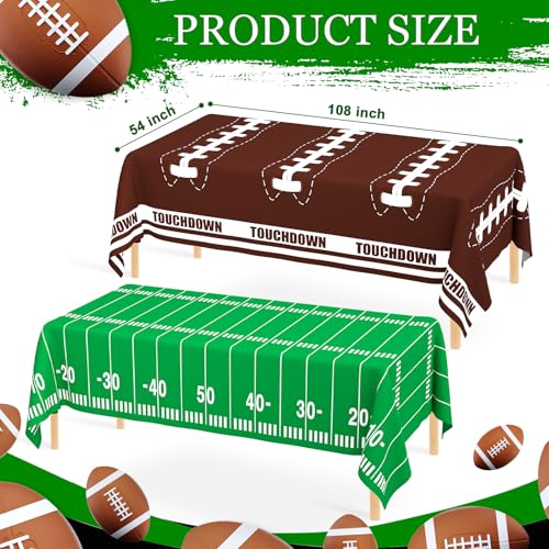 Image of WNINK 2 Pack Football Tablecloth - Disposable Plastic Table Cover for Football Themed Party Games Decoration - 54 X 108 Inch
