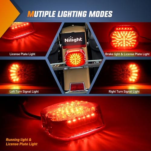 Image of Nilight LED Tail Light Motorcycle Brake Turn Signal Driving License Plate Rear Lights Red Housing Plug and Play Compatible with Harley Davidson Dyna Sportster 883 1200 Road King Glide