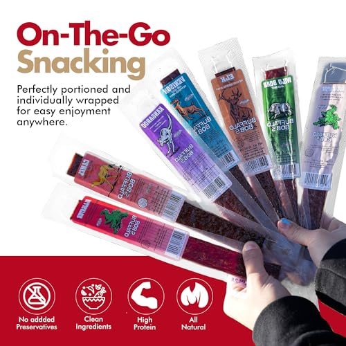 Jerky-N-Spice Buffalo Bob'S Exotic Jerky (10-Pack), 10 Flavor Variety Pack Of Exotic Snacks, Wild Game Jerky Snack Packs For Fathers, Food Gifts Healthy Beef Sticks thumb #1