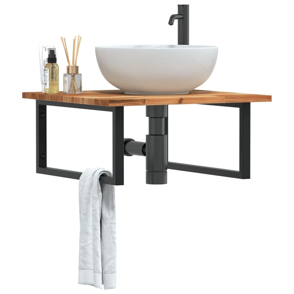 Scaffale da parete per lavandino, in legno di acacia, 60 x 60 cm