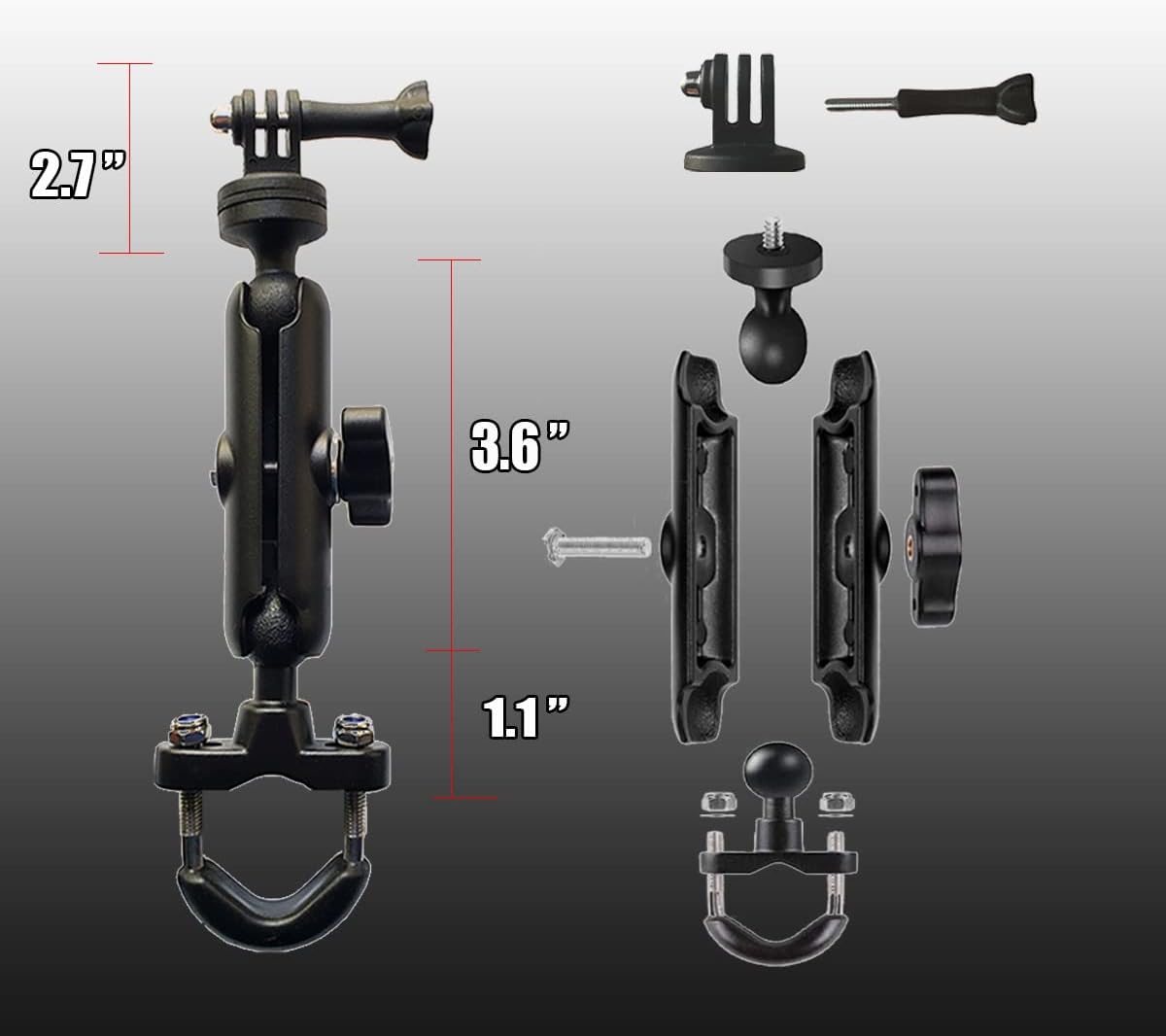 360°Motorcycle Camera Mount for GoPro Bike Holder Handlebar Mount Bracket 1/4 Metal Stand GoPro Hero10/9/8/7/6/5/4/3+ Action Cameras Accessory (Fits Bicycle Utv Motorcycle Handlebar Holder)