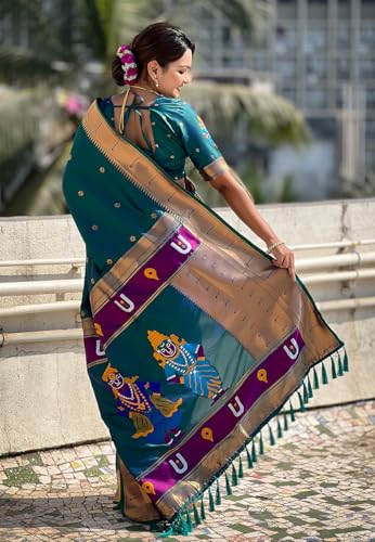 Image of SGF11 Women's Kanjivaram Paithani Silk Saree With Unstitched Blouse Piece