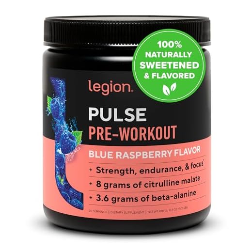 Legion Pulse Pre Workout Supplement - All Natural Nitric Oxide Preworkout Drink to Boost Energy & Endurance. Creatine Free, Naturally Sweetened & Flavored, Safe & Healthy. Blue Raspberry, 21 Servings.