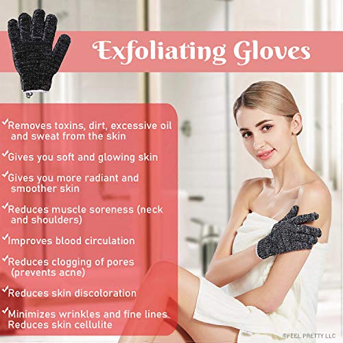 Exfoliating Gloves Set With Pink Himalayan Salt Body Scrub - 2 Pairs Bamboo Charcoal Fiber Shower Gloves & 4.2Oz Salt Scrub - Dead Skin Cell Remover - Healthy Skin #TOP1