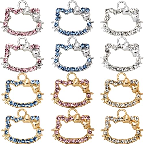 Anjulery 24 Pieces Cat Charms for Earrings Bracelets Pendants Necklaces Stitch Markers Crafts Animal Charms for Jewelry Making and Crafting (12Pcs Mix)
