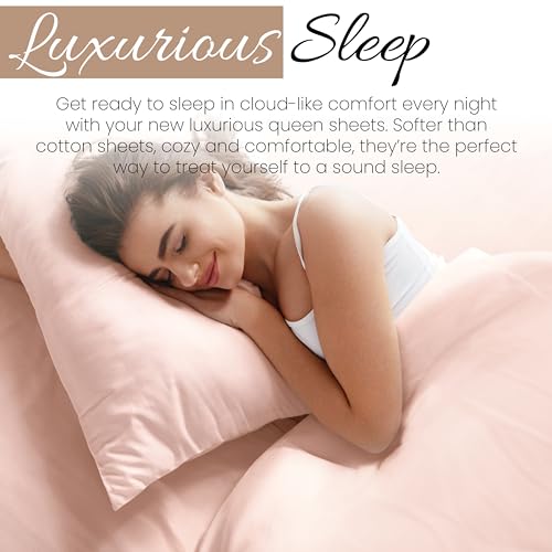 Drap housse et draps queen size en microfibre blush pour grand lit