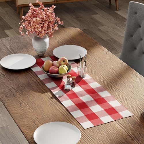 Image of Encasa XO Cotton Table Runner, 4 Seater Dining Table Decor Red | 200 GSM Heavy Weight | Machine Washable | Surface Protection | Rustic Farmhouse Style | 13 inchx36 inch