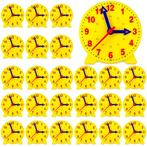 Image of Batiyeer 24 Pcs Teaching Clock Kit for Kids to Tell Time Teaching Mini Geared Clock for Kids Basic Math Development Teacher and Classroom Supplies, 4 Inch(Yellow)