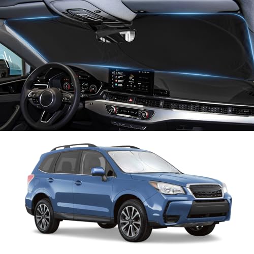 BOODANCARS Sun Shade for Forester Windshield Sunshade Custom Fit 2014 2015 2016 2017 2018 Subaru Forester Accessories Front Window Cover Retractable Sun Visor Protector Keep Interior Cool UV Blocker