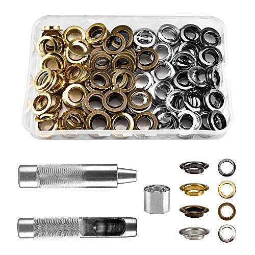 Grommet Kit d'outils 14 mm avec œillets, rondelles et pinces à œillets, lot de 120 outils de réglage Grommet et 120 œillets Grommet avec boîte de rangement