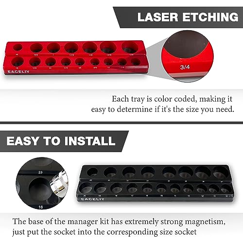 Image of EACELIY Magnetic Socket Organizer Set,SAE & Metric Socket Holder Kit,,Tools tray, holds 35 Deep and Shallow 1 /2 inch Sockets, attaches to steel box /tool cart (sockets not included) 丨2PC 1 /2 inch