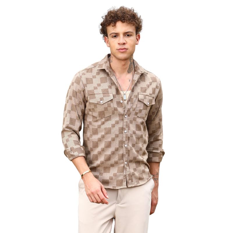 Image of CAHOOT Men's Solid Utility Shirt | Casual Wear | Spread Collar | Long Sleeve | Button Closure | Shirt Crafted with Comfort Fit for Everyday Wear