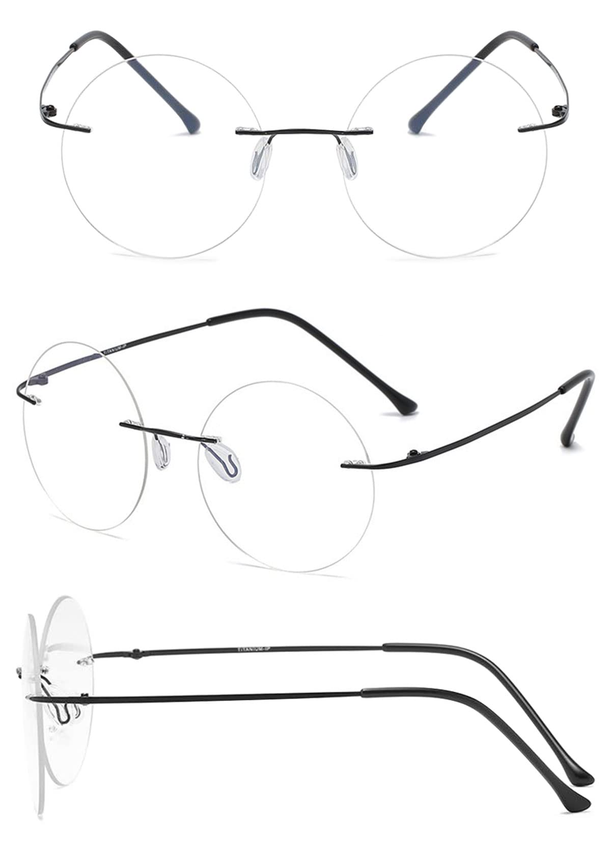 KOOSUFA Titan Runde Randlose Lesebrille mit Blaulichtfilter Herren Damen Ultra Leicht Rahmenlose Lesebrillen Lesehilfe Arbeitsplatzbrille Anti Müdigkeit Brille 0.0 1.0 1.5 2.0 2.5 3.0 3.5 4.0