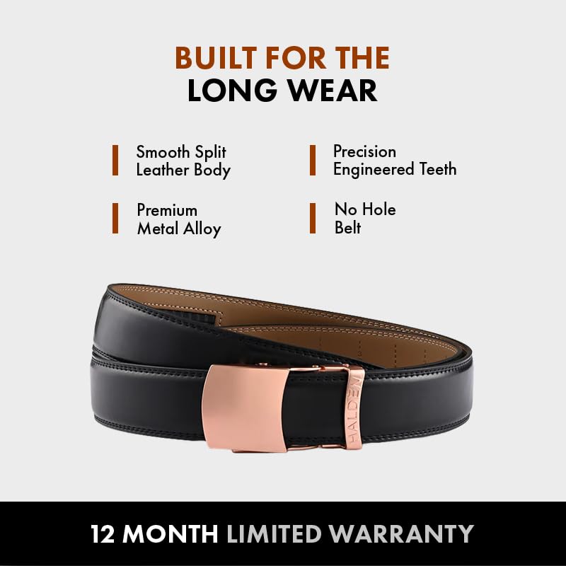 Image of HALDEN BURLEY Belts For Men Leather Original (Free Size Fits Up to 44 Inch Waist) Ratchet Straps, Unique Magnetic Auto-lock Buckle Belt For Man