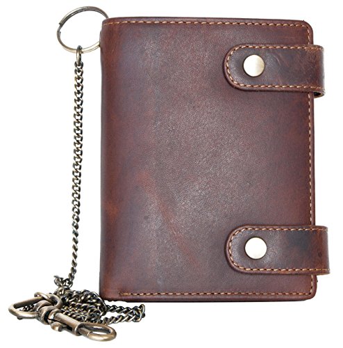 FLW Men's Genuine Leather Biker's Wallet with Metal Chain without Any Logos or Markings