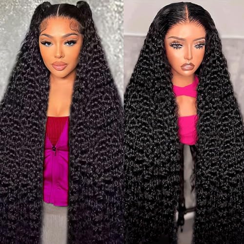 Hoiloxa 30 Inch 5x5 HD Lace Closure Wigs Human Hair Deep Wave Lace Front Wigs Human Hair Wet and Wavy Deep Curly Closure Wig 180% Density Glueless Curly Wig Deep Wave Wig