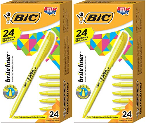 BIC BL241-YEL Brite Liner Highlighter, Chisel Tip, Yellow, 24-Count - 2 Pack