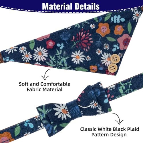 Image of EXPAWLORER Dog Collar and Leash Set - Classic Plaid Dog Bow Tie and Dog Bandana Collar with Bell, Dog Leash Tangle Free, Adjustable Collars for Small Medium Large Dogs Cats, Holiday Ideal Gift