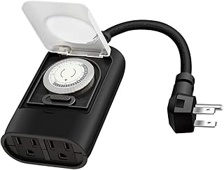 Kasonic Outdoor Light Timer Outlet, 24 Hour Mechanical Timer Switch, Heavy Duty Water Resistance with 2 Grounded Outlet, ETL Listed (Black)