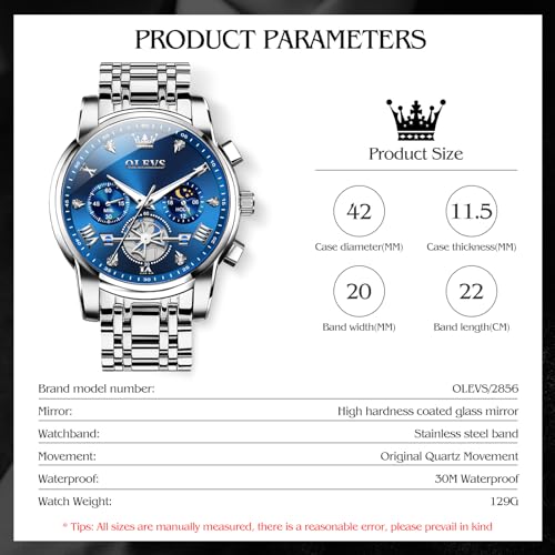Image of OLEVS Watch Men Luxury Chronograph Stainless Steel Wrist Dress Waterproof Watch Quartz Analog Large Face Luminous