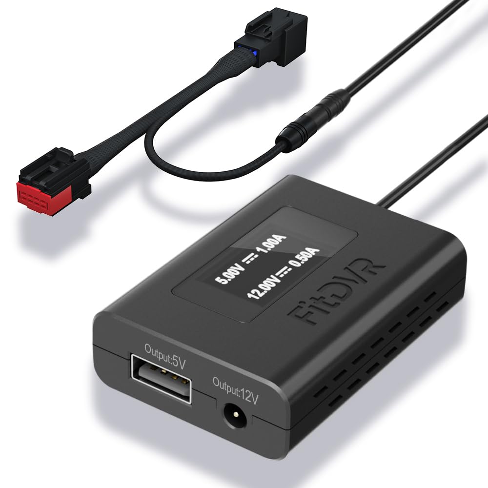 FitDVR Dash Camera Power Adapter (8-Pin) for Land Rover, Jaguar, Connects to Rearview Mirror, LED Display USB Power Source, Easy to Install, 5V 12V