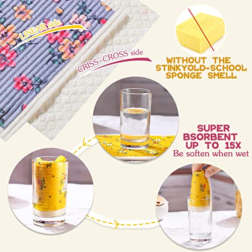 Patelai 6 Pieces Swedish Kitchen Dish Towels Floral Cloths Small Wildflower Absorbent Cloth Quick Drying Reusable Sponge Cleaning Dishcloth For Counter #TOP3