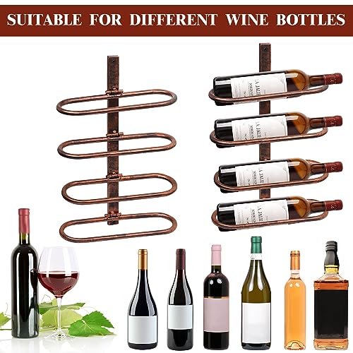 Image of Wine Rack Wall Mounted for 8 Wine Bottles, Metal Wall Hanging Wine Holder Storage, Wine Organizer Shelf for Kitchen Dining Room Bar (Brown)