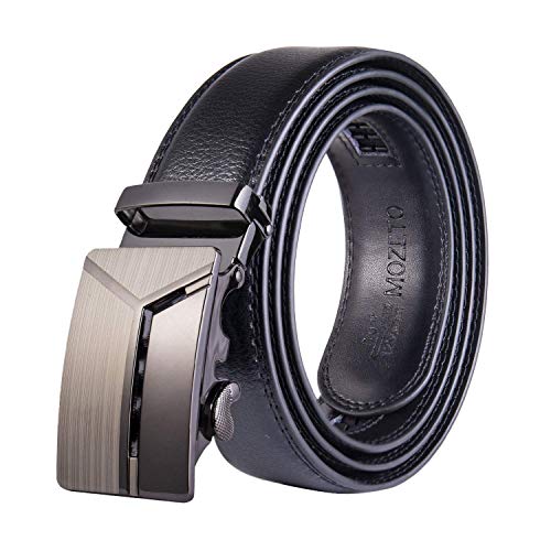 Men's Comfort Click Genuine Leather Ratchet Dress Belt with Automatic Slide Buckle