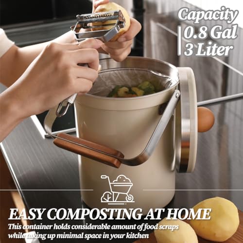 Kitchen-Countertop-Compost-Bin-96-oz3-Liter-Airtight-Lid-SUS304-Premium-Stainless-Steel-Odor-Free-Food-Waste-Bin-with-Wooden-Handle-Stylish-Design-Modern-Kitchen-Off-White