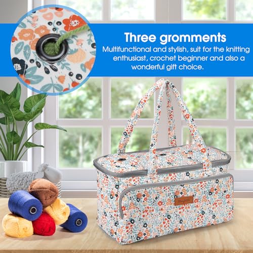 Image of Yarn Bag-Yarn Storage Organizer with Grommets-Portable Crochet Bag for Yarn Skeins-Crochet Hooks-Knitting Needles -Other Accessories (Daisy)